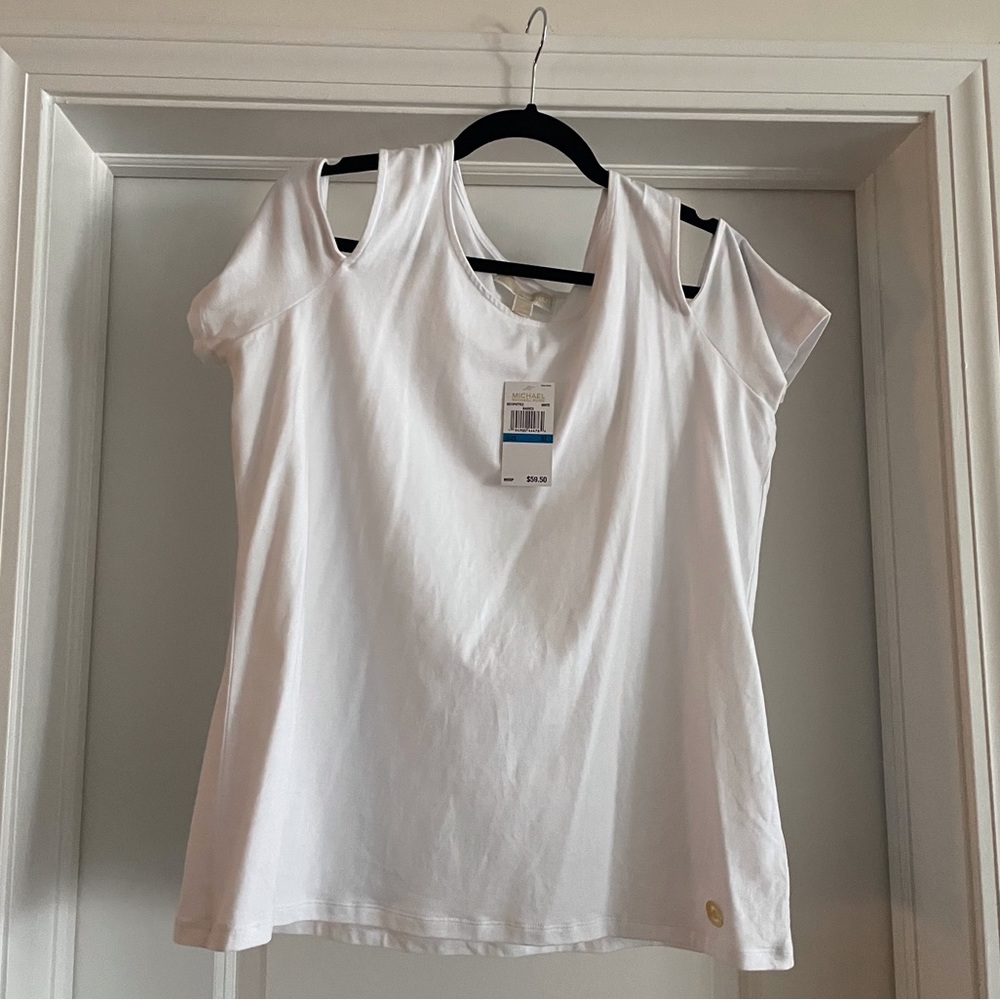 White Open Shoulder Short Sleeve Shirt